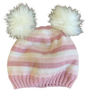 BABY GAP Pom Pom Pink Stripe Knit Beanie Size: M/L